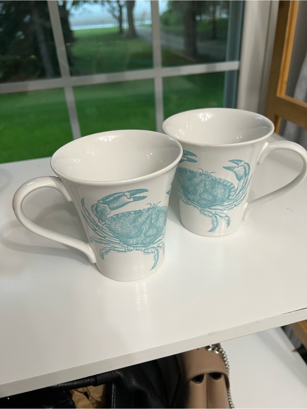 222 Fifth White Mugs with Teal Crab Illustration